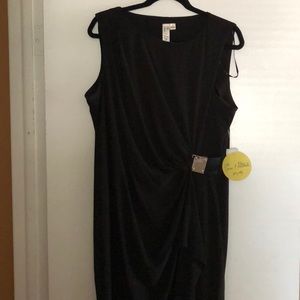 Black wrap dress with gold buckle detail